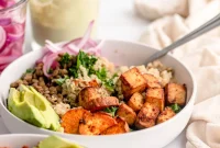 Roasted Sweet Potato & Crispy Tofu Bowls
