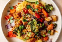 Flavorful Vegan Peanut Tofu Spaghetti Squash