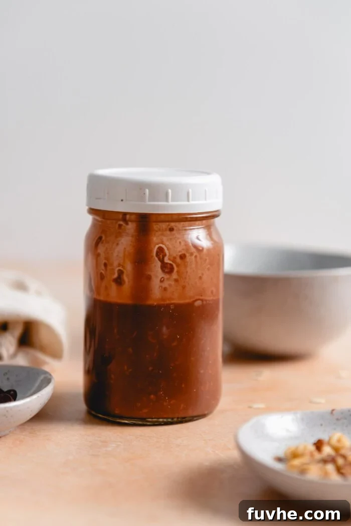 Sealed jar of chocolate overnight oats.