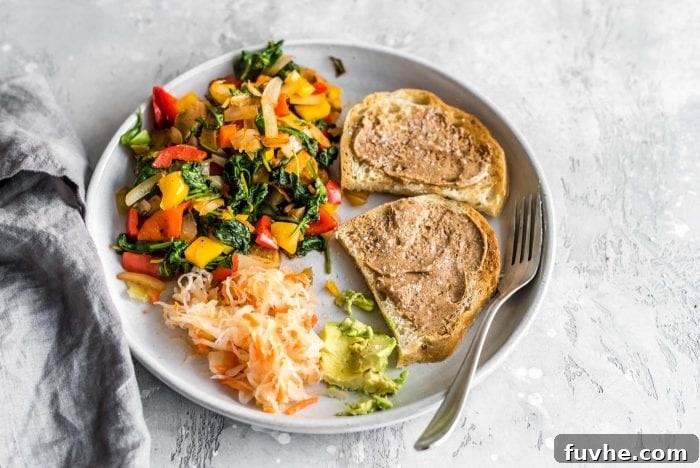 Healthy savory vegan breakfast plate.