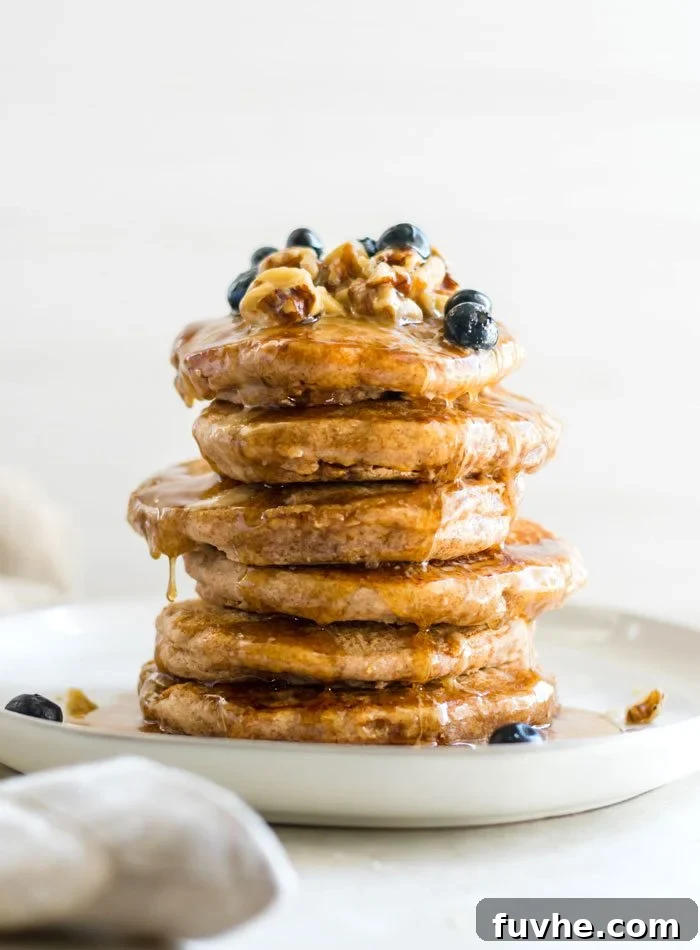 Oil-Free Fluffy Vegan Whole Wheat Pancakes - Running on Real Food