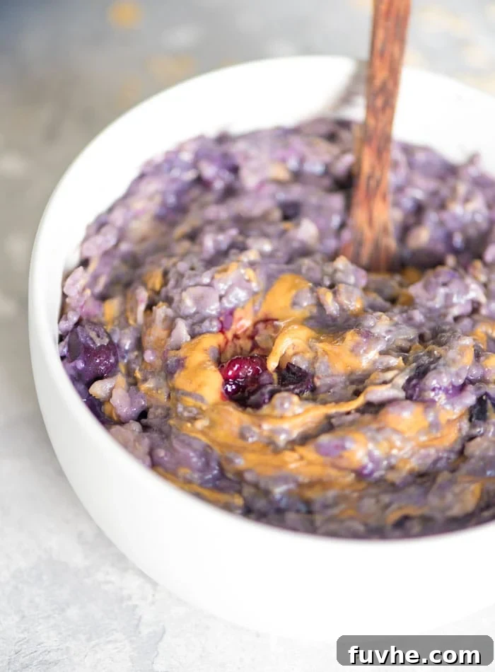 Vegan Peanut Butter Banana Blueberry Oatmeal