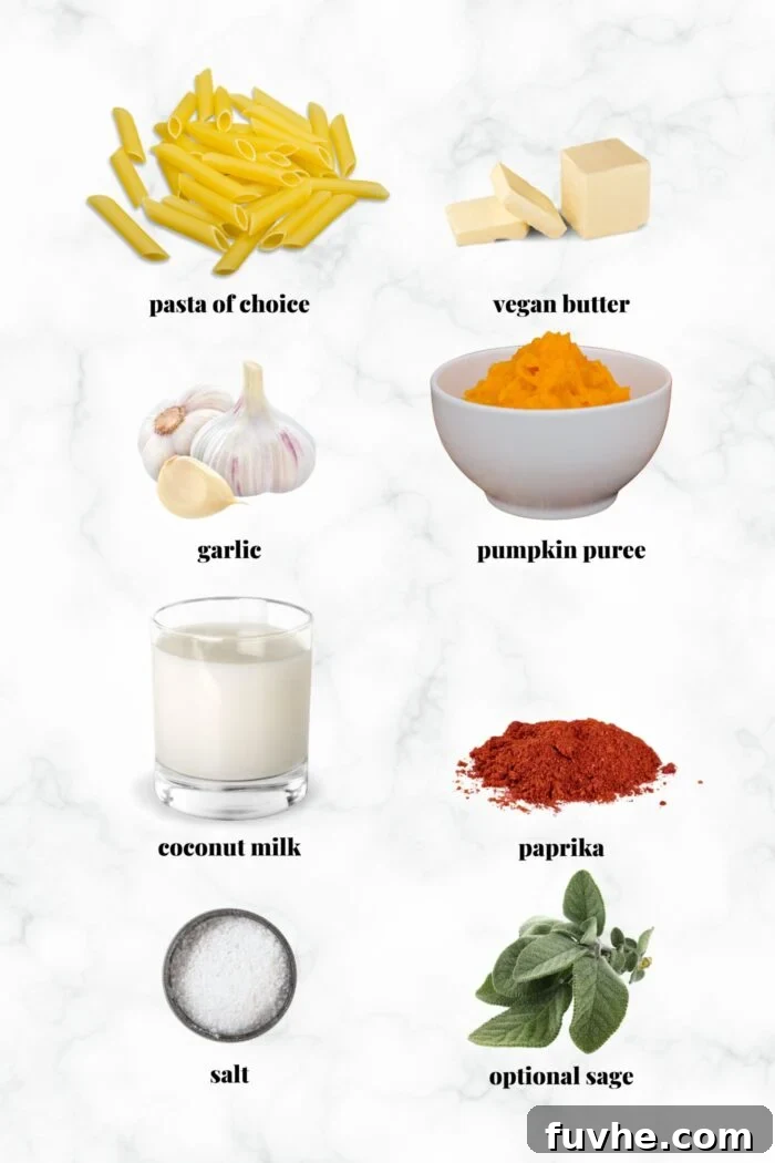 Silky Vegan Pumpkin Pasta 3 Ingredients for making vegan pumpkin pasta recipe each labelled.
