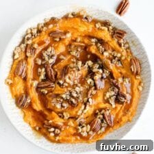 Coconut Mashed Sweet Potatoes with Maple Pecan Sauce