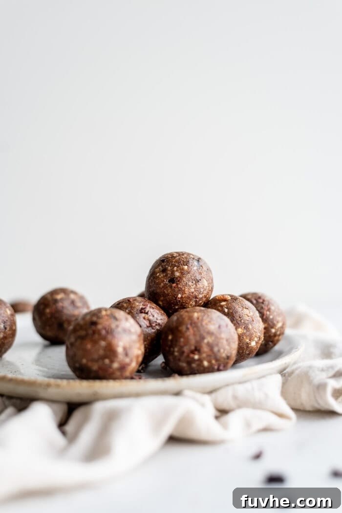 Sweet Swaps from Nature 12 A plate full of chocolate energy balls.