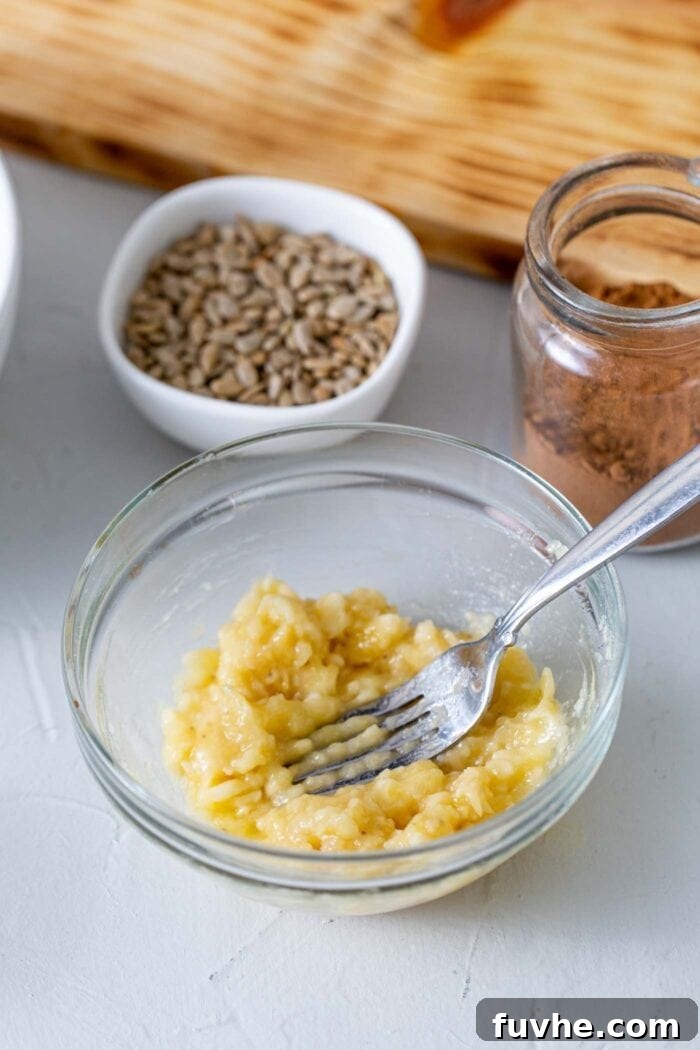 Sweet Swaps from Nature 6 Mashed banana in a glass dish.