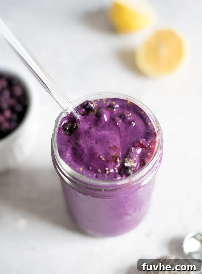 Tangy Lemon Blueberry Burst 3 Creamy Blueberry Smoothie with Almond Milk and Chia Seeds - Running on Real Food