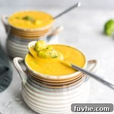 Vegan Broccoli Potato Cheese Soup - Running on Real Food