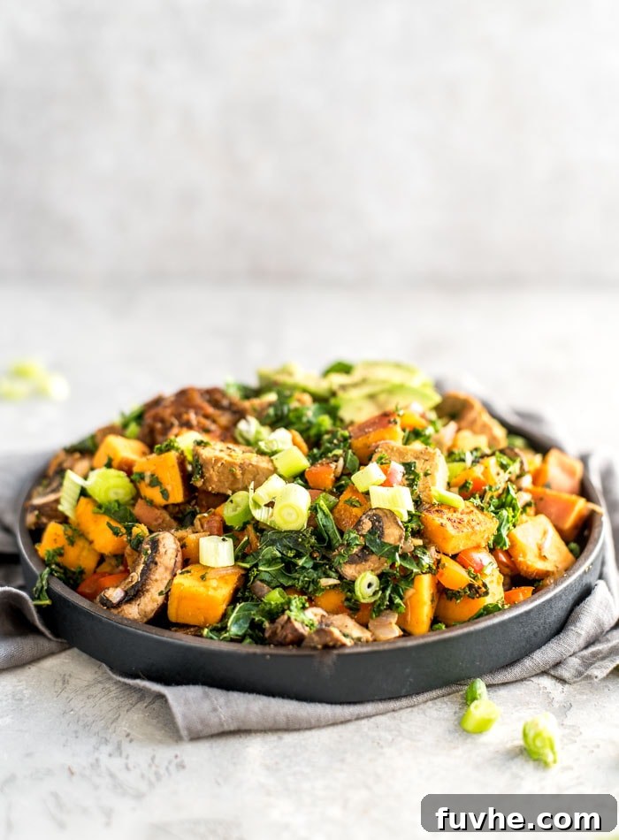 Vegan Sweet Potato Tempeh Kale Hash Recipe - Running on Real Food