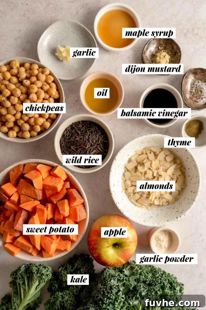 Ingredients for vegan harvest bowl recipe.