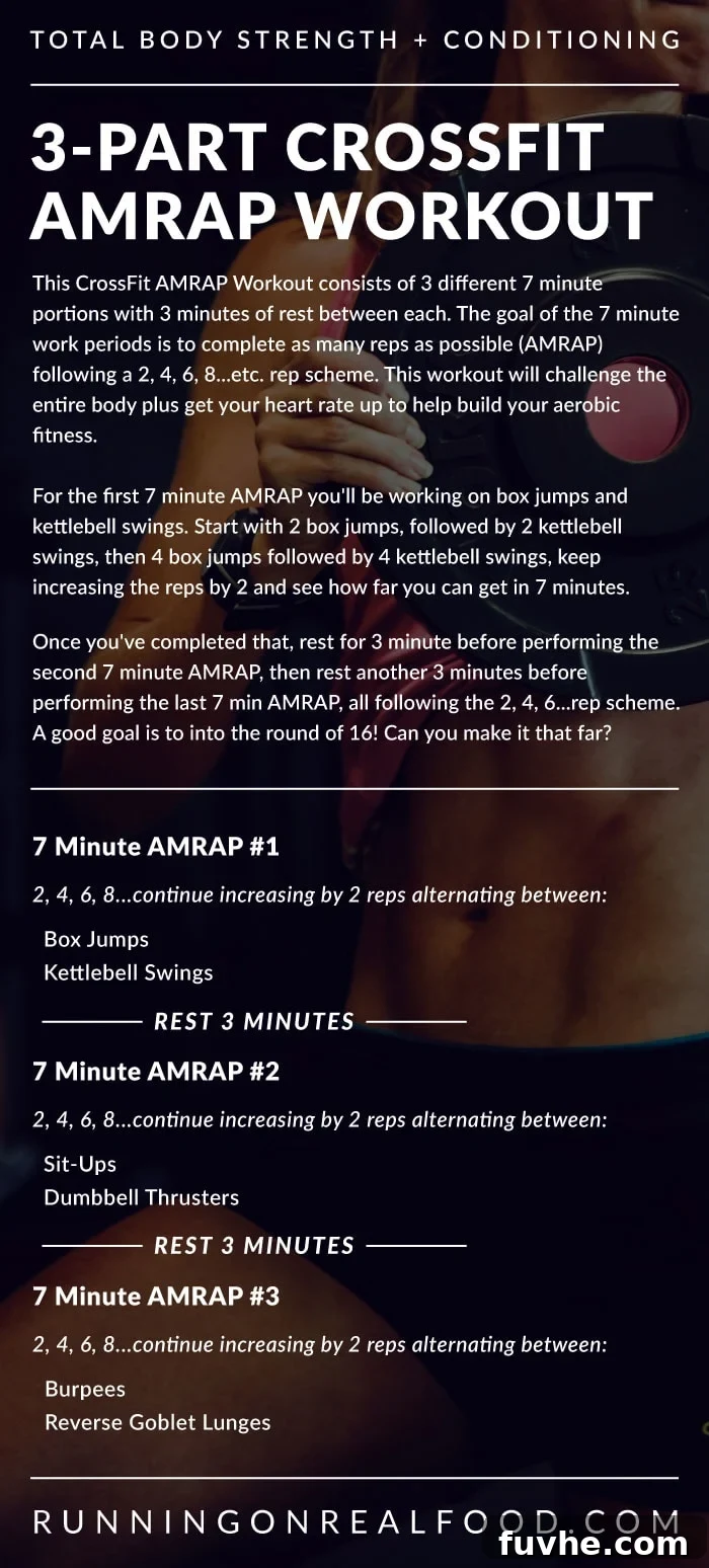 3-Part 28 Minute CrossFit AMRAP Workout for Strength and Conditioning - Running on Real Food Workouts