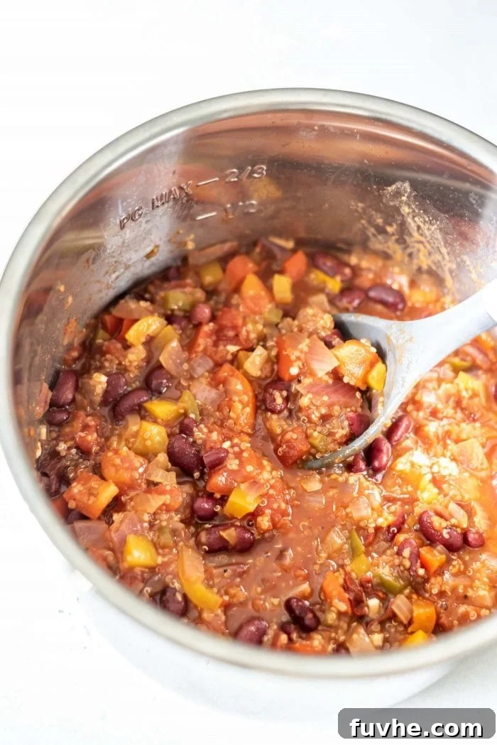 Vegan quinoa chili in an Instant Pot.