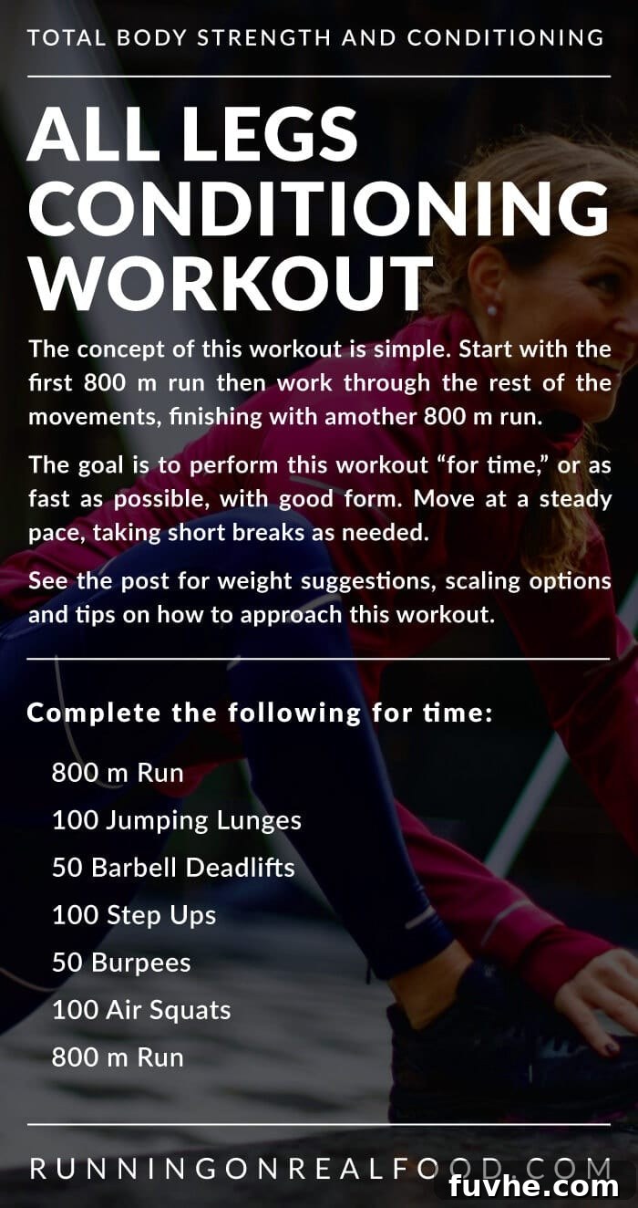 Explosive Leg Strength and Endurance Workout 2 High-intensity legs conditioning workout featuring running, deadlifts, and bodyweight exercises for functional fitness and endurance.
