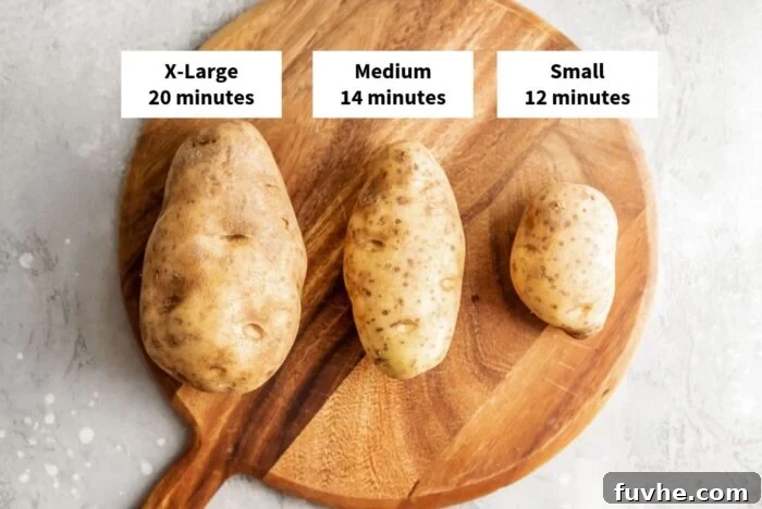 Perfect Instant Pot Baked Potatoes 8 Instant Pot cooking times for small, medium and large Russet potatoes.