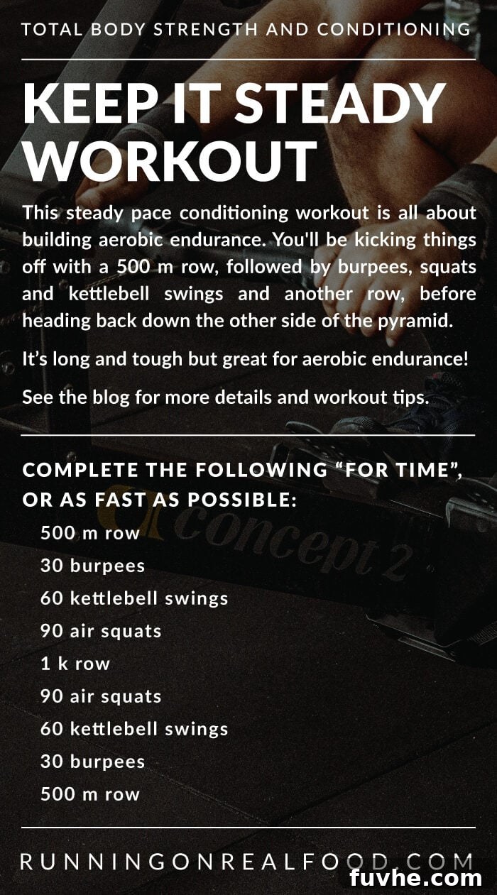 Build Your Endurance Base 2 Detailed workout instructions for a steady pace conditioning session, focusing on aerobic endurance.