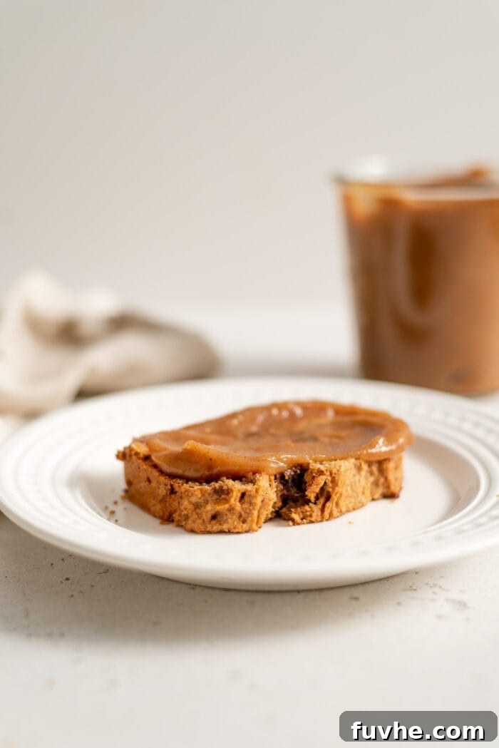 Apple butter on a slice of banana bread.