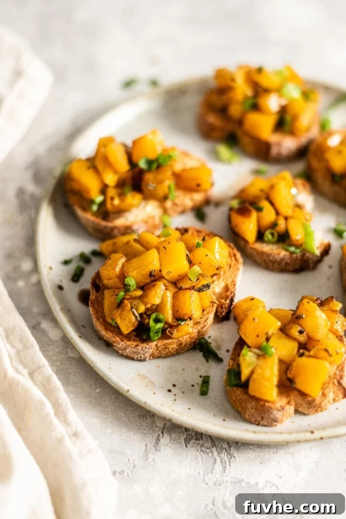 Roasted Butternut Crostini 8 A beautifully arranged plate of butternut squash bruschetta.