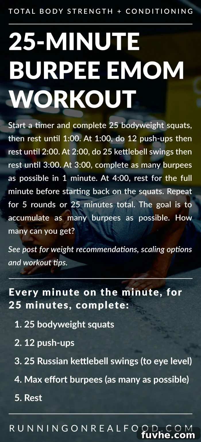 25-minute EMOM workout with burpees and kettlebells