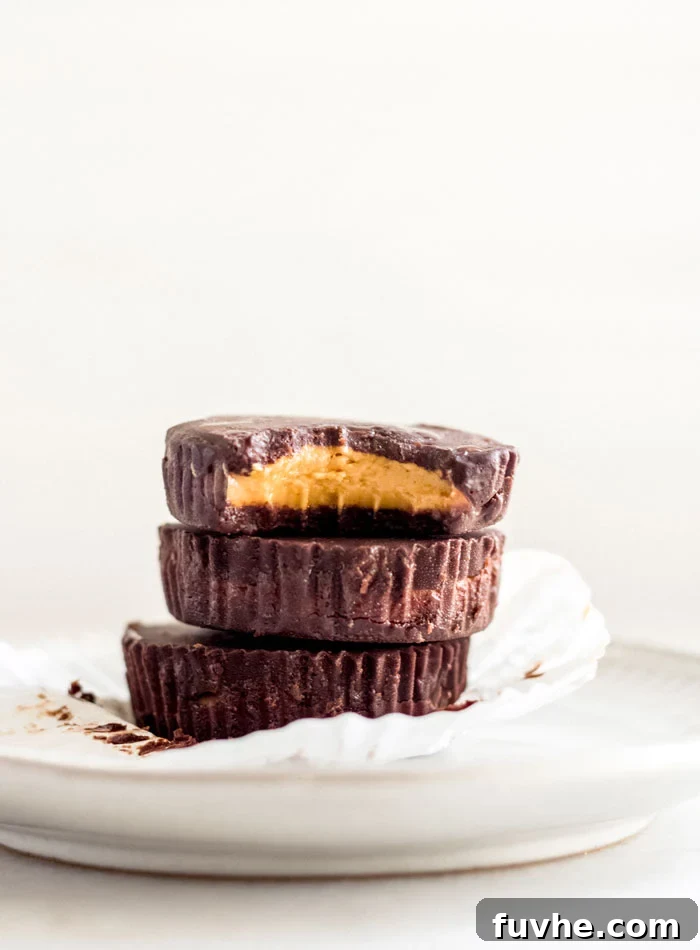 Homemade Vegan Chocolate Peanut Butter Cups, perfectly recreating a classic treat.