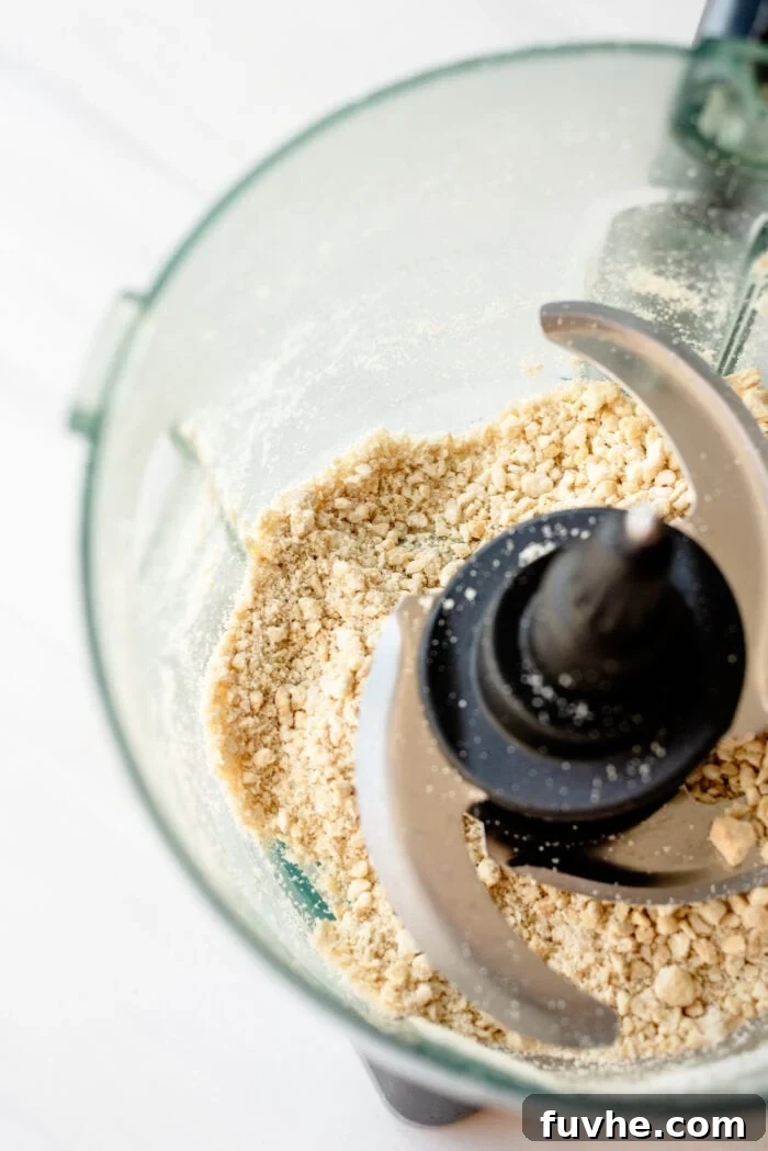 Cashews blended into flour in a food processor.