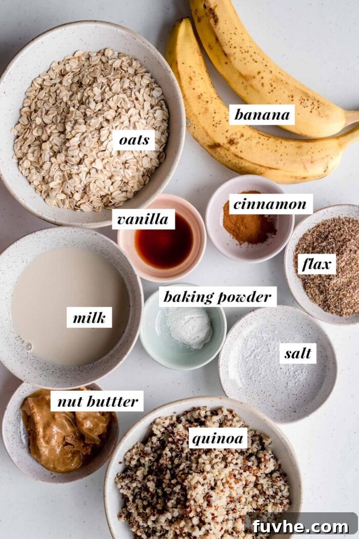 Superfood Quinoa Energy Bars 3 Visual of ingredients for making quinoa breakfast bars.