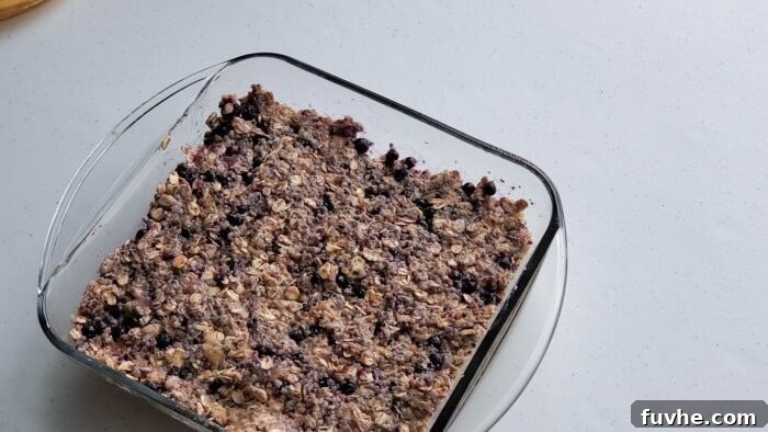 Superfood Quinoa Energy Bars 8 Glass baking dish of blueberry quinoa breakfast bars.