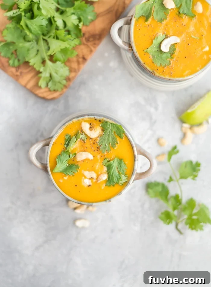 Creamy Vegan Thai Roasted Butternut Squash Soup - A Perfect Fall Meal