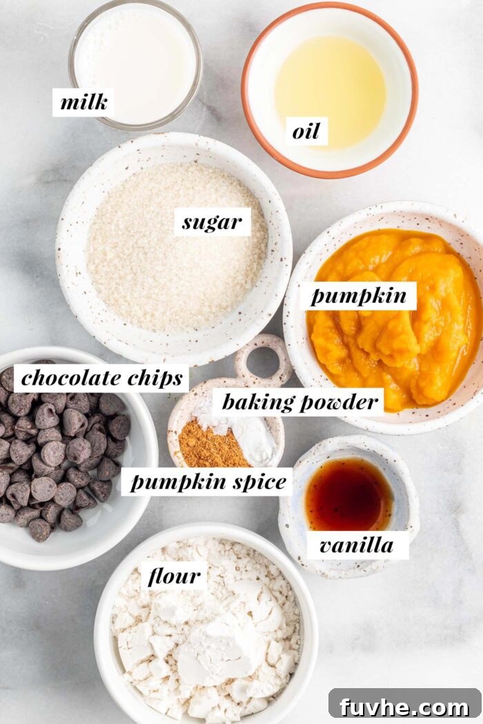 Visual list of ingredients for making a pumpkin mug cake.