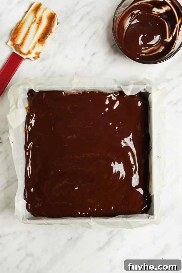 Baking pan of melted chocolate.