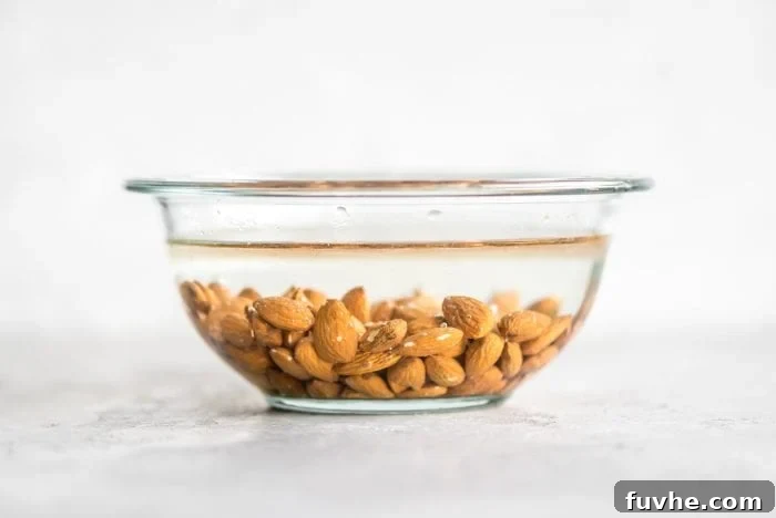 Almonds Soaking in a Glass Bowl for Making Homemade Almond Milk