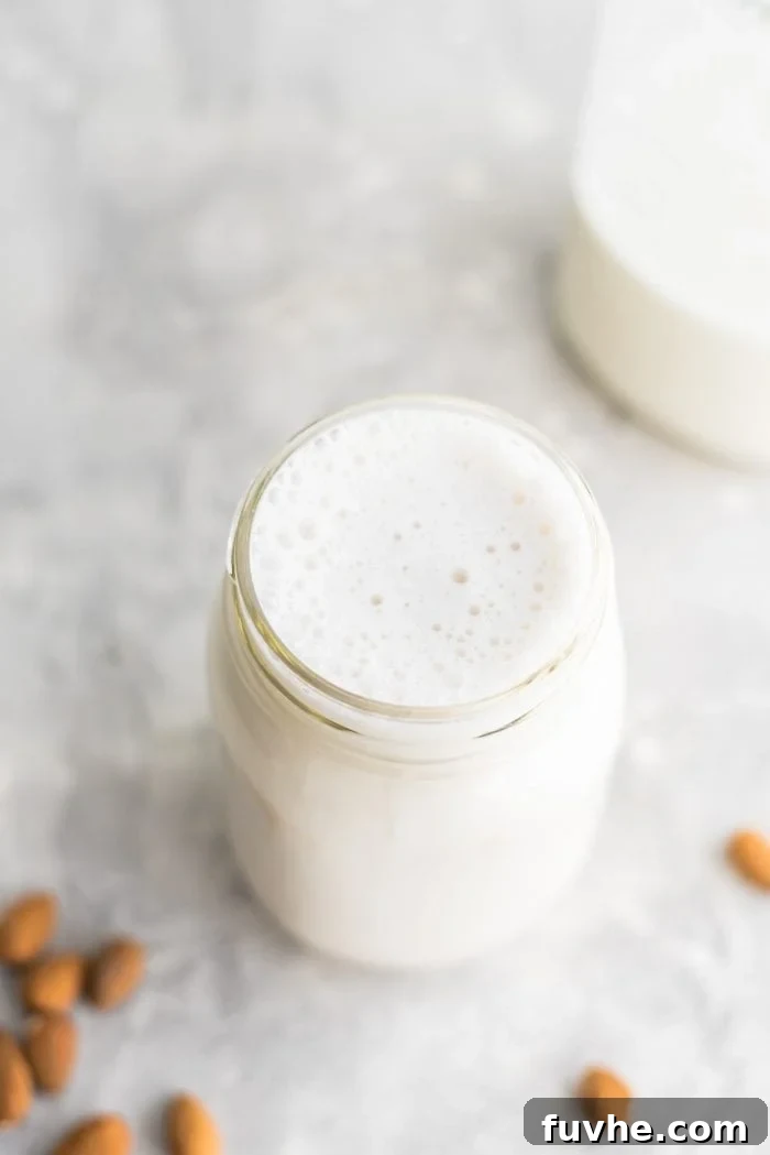 Creamy Homemade Almond Milk in a Mason Jar