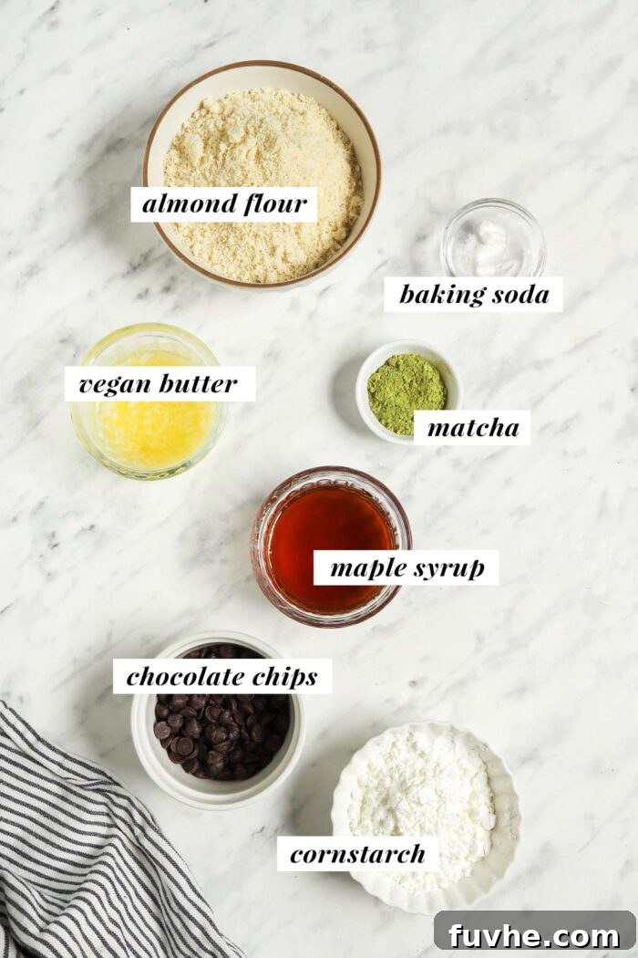 Sublime Vegan Matcha Cookies 3 All ingredients needed for making a vegan matcha cookie recipe.