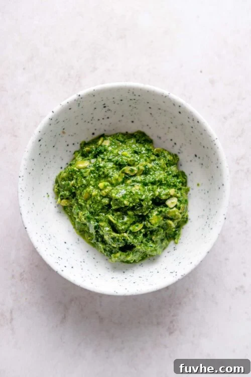 Bright Pesto Orzo Salad 4 Pesto sauce in a bowl.