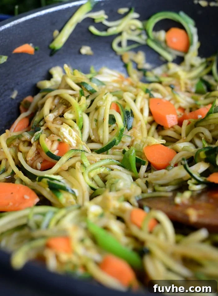 Sizzling Zoodle Stir-Fry 3 Healthy Low Carb Vegan Zucchini Noodle Chow Mein with Vegetables