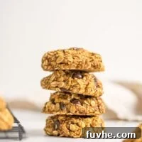 A stack of chocolate chip pumpkin oat cookies.