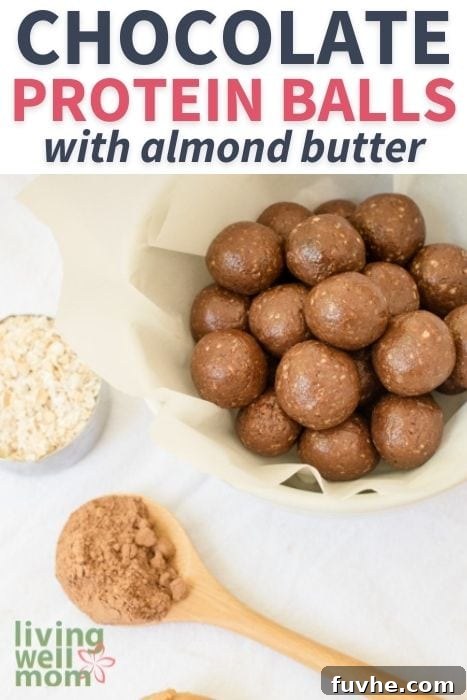 Pinterest image for chocolate protein balls with almond butter