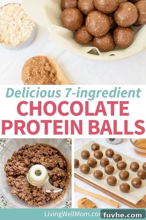 Pinterest image for delicious 7 ingredient chocolate protein balls.