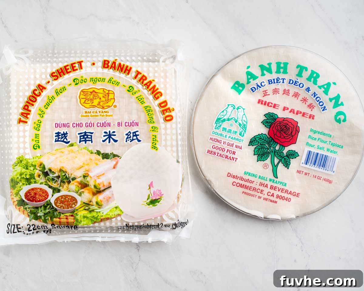 Vietnamese Fresh Spring Rolls (Gỏi Cuốn) — Authentic Recipe 3 package of square vs round rice paper.